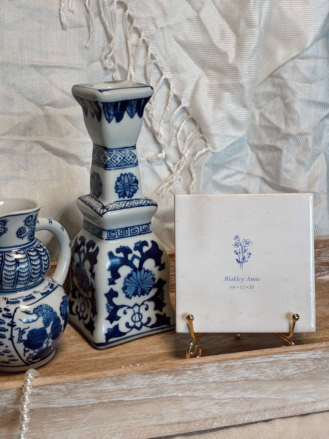 Personalized Blue & White Ceramic Tile Decor